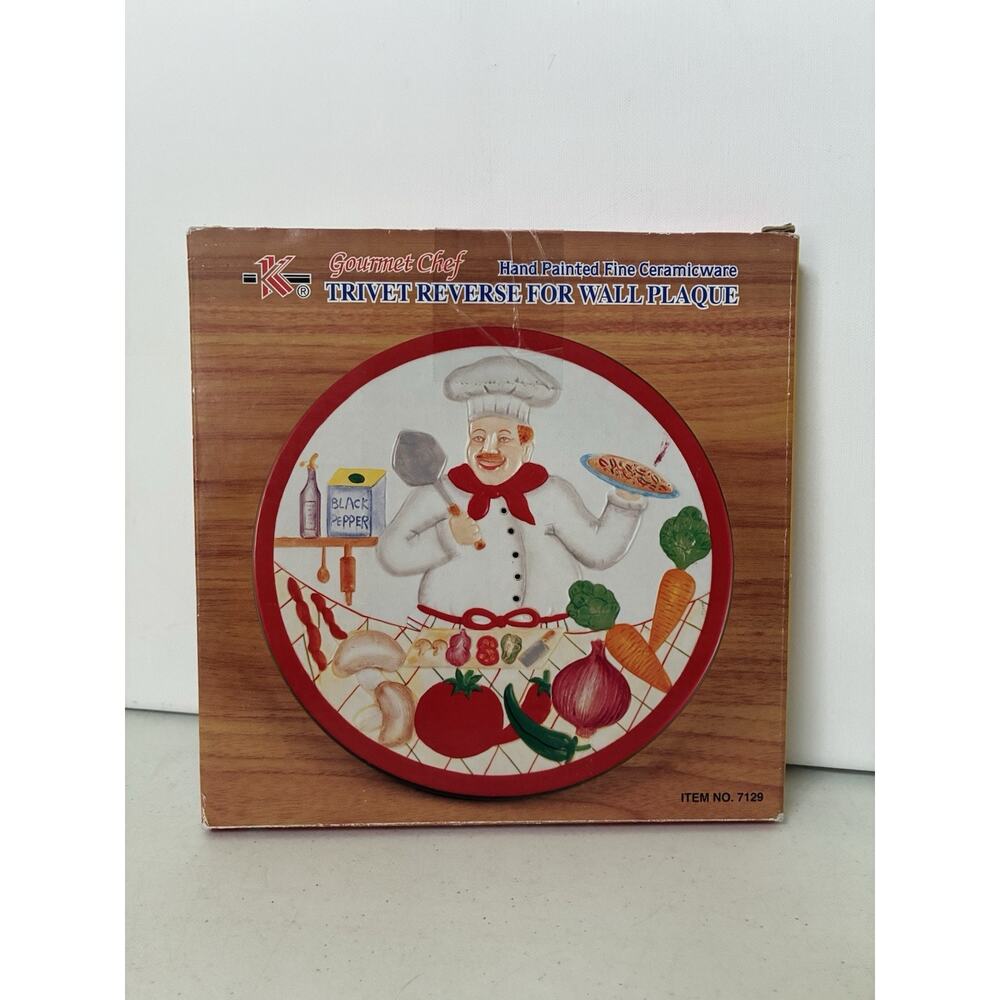 Gourmet Chef Trivet Reverse For Wall Plaque Hand Painted Fine Ceramicware
